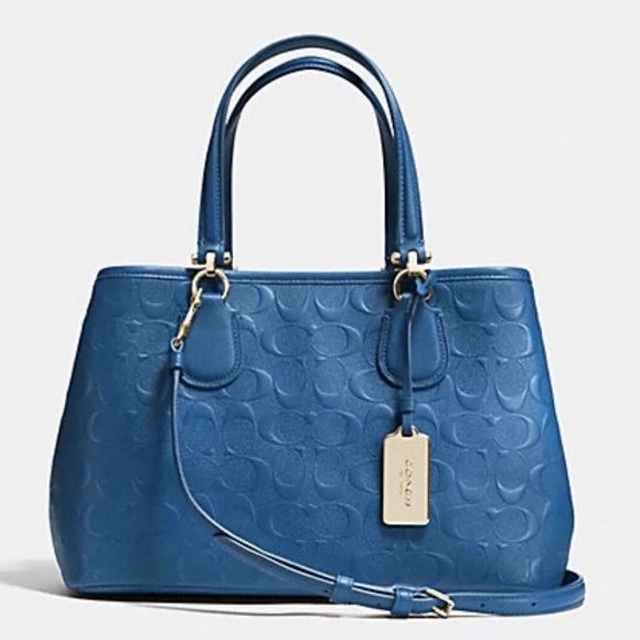 Coach Handbags - COACH SMALL KITT CARRYALL IN LOGO EMBOSSED BLUE LEATHER